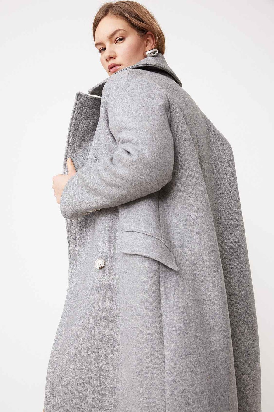 Vetements SUNCOO | Manteau Long En Laine Elvis Gris Chine