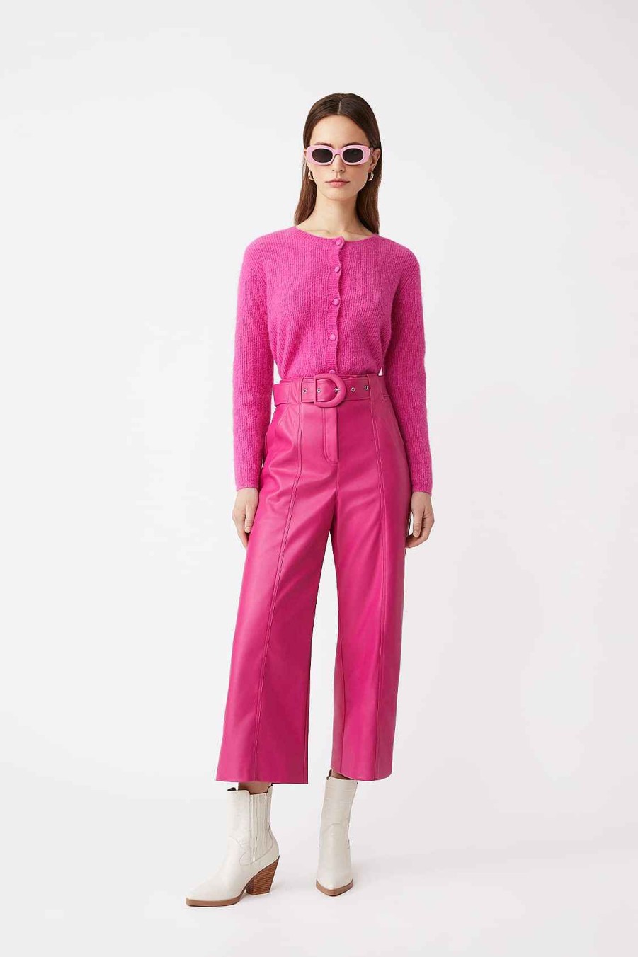 Vetements SUNCOO | Pantalon En Similicuir A Ceinture Joy Fuschia