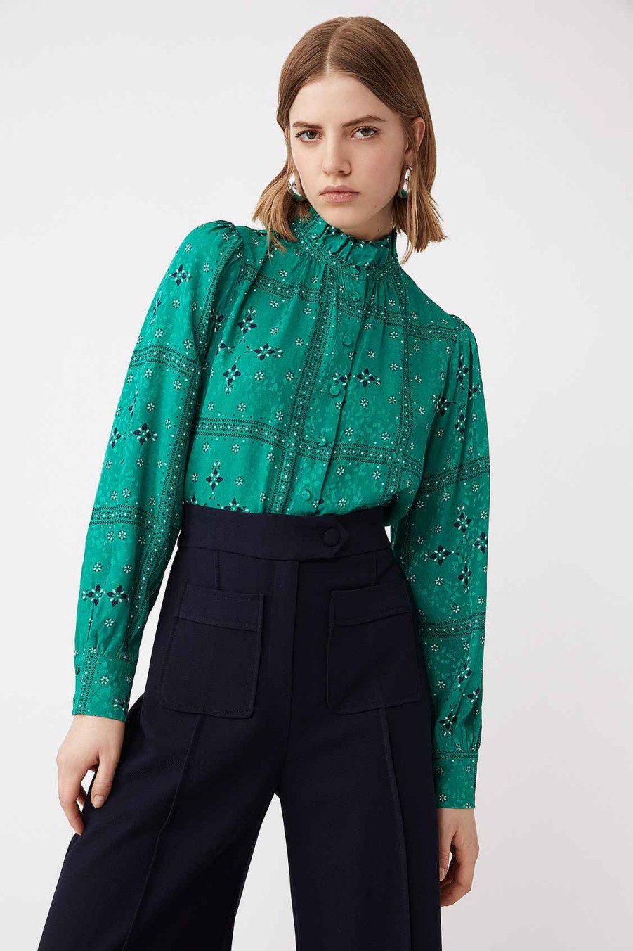 Vetements SUNCOO | Blouse Femme Avec Motif Bandana Vert