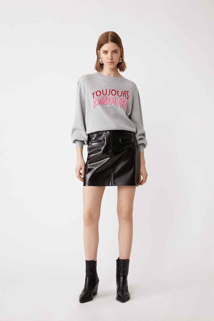 Vetements SUNCOO | Pull Fin Percy Fantasy Avec Message Toujours Amour Gris Chine