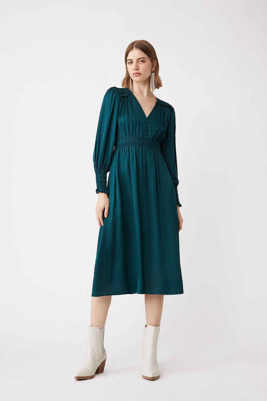 Vetements SUNCOO | Mini-Robe Boutonnee Carmen Bleu Pigeon