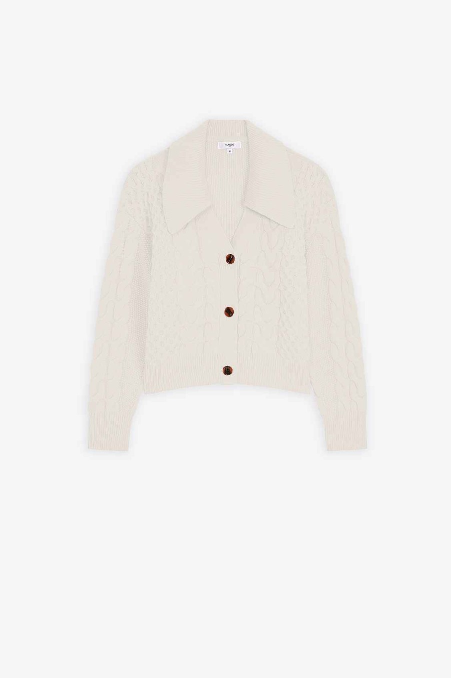 Vetements SUNCOO | Cardigan En Maille Uni Dore Blanc Casse