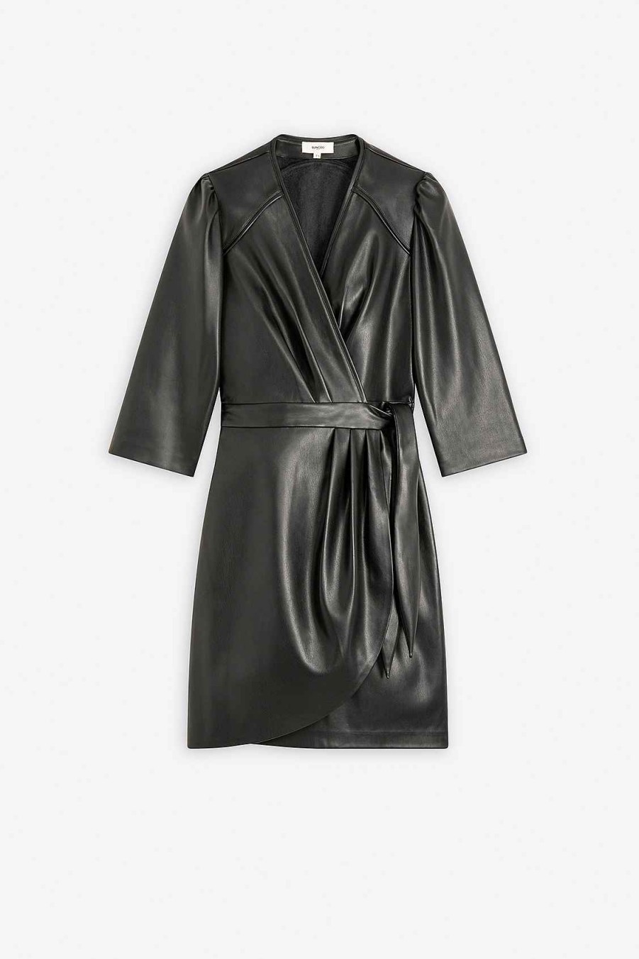 Vetements SUNCOO | Robe Portefeuille Courte En Similicuir Cerise Noir