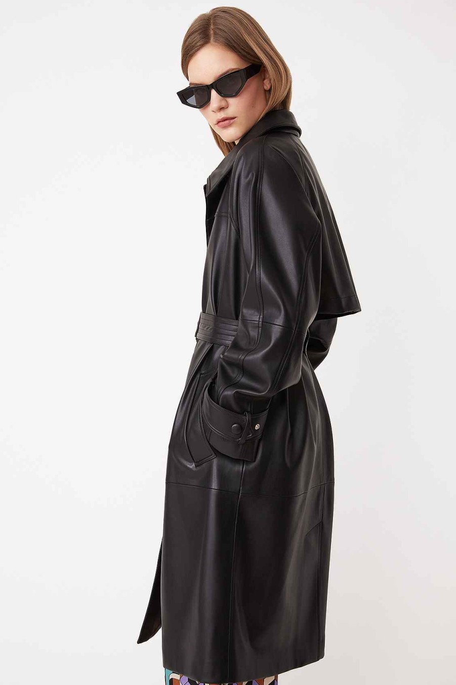 Vetements SUNCOO | Trench-Coat En Similicuir Eddy Noir