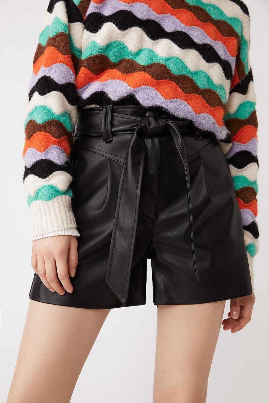 Vetements SUNCOO | Short Banny Ceinture En Simili Cuir Noir