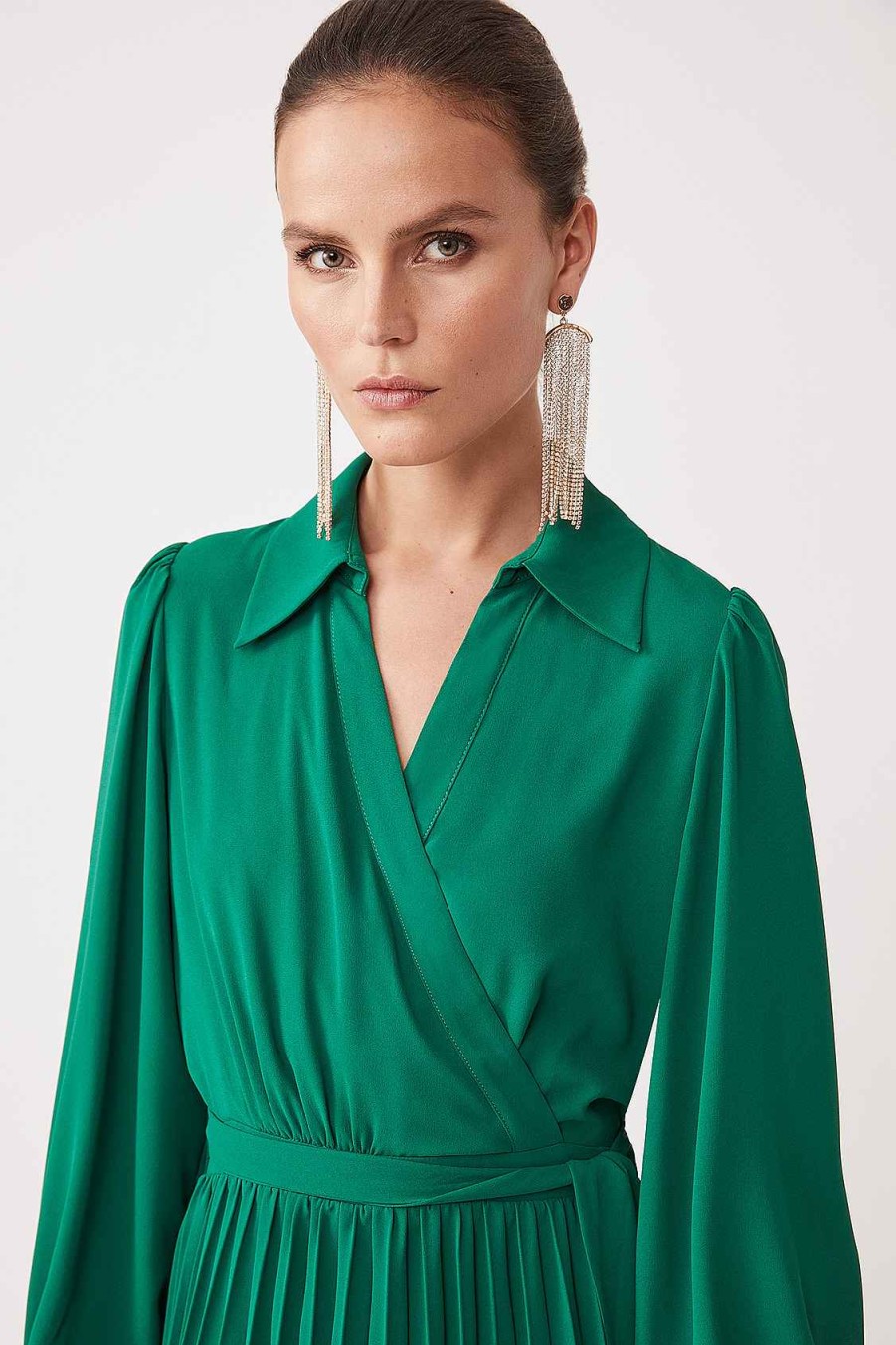 Vetements SUNCOO | Robe Plissee Unie Cristal Vert