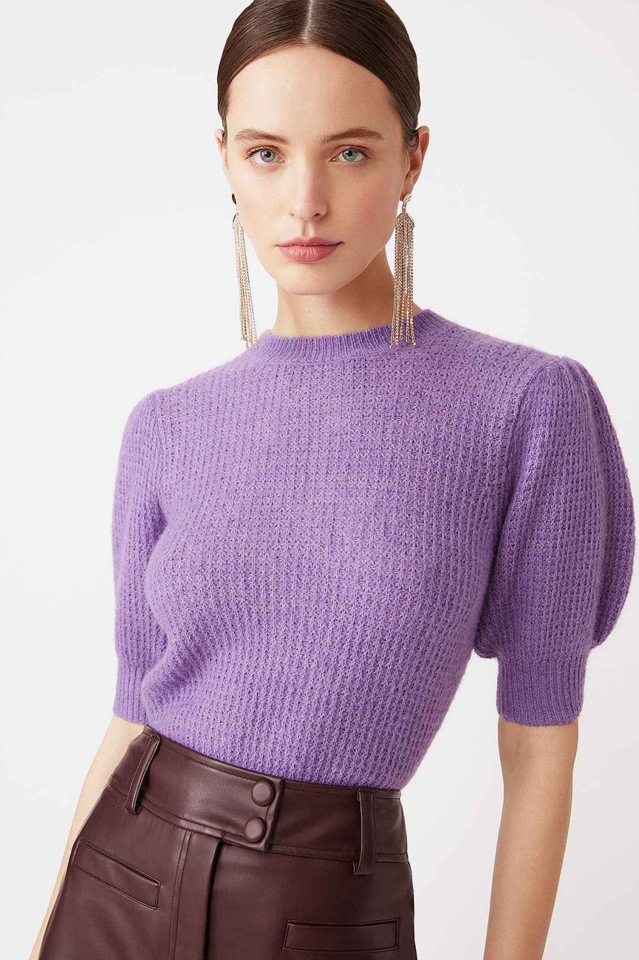 Vetements SUNCOO | Pull Uni Fin A Col Rond Pensee Violet