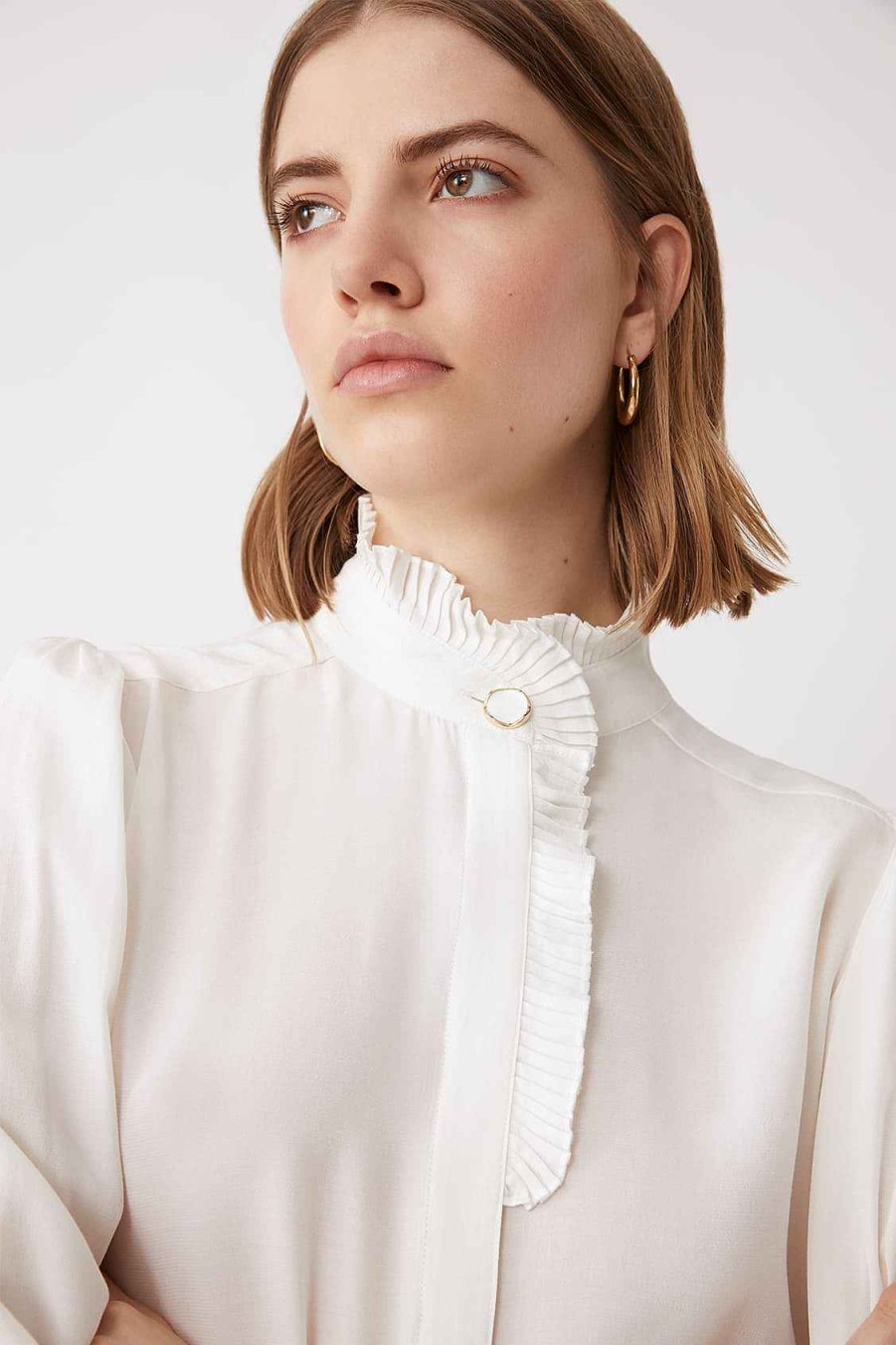 Vetements SUNCOO | Blouse Fluide Luz Avec Details Volants Blanc Casse