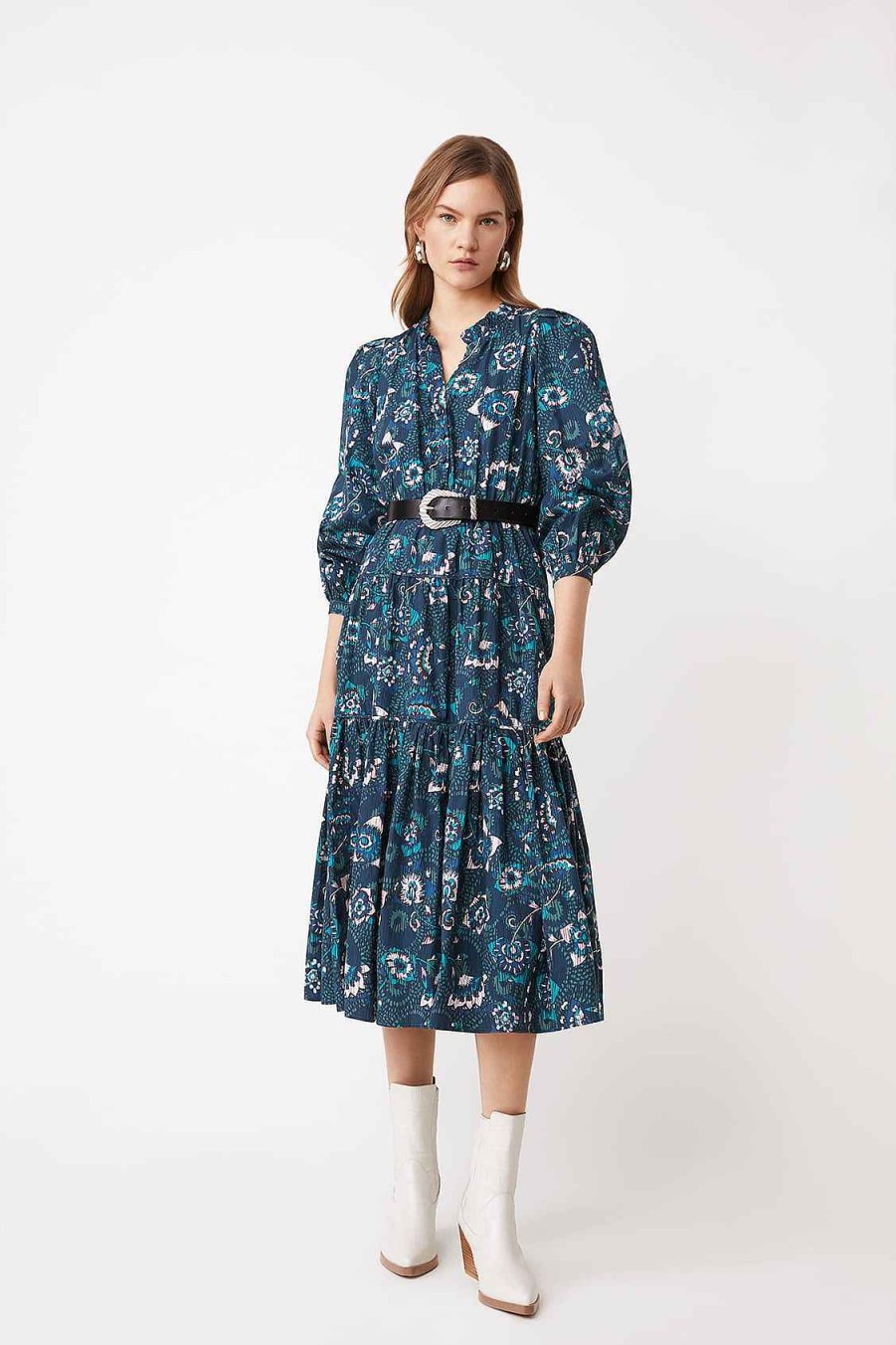 Vetements SUNCOO | Robe Chemise Mi-Longue Imprimee Avec Ecusson Emeraude