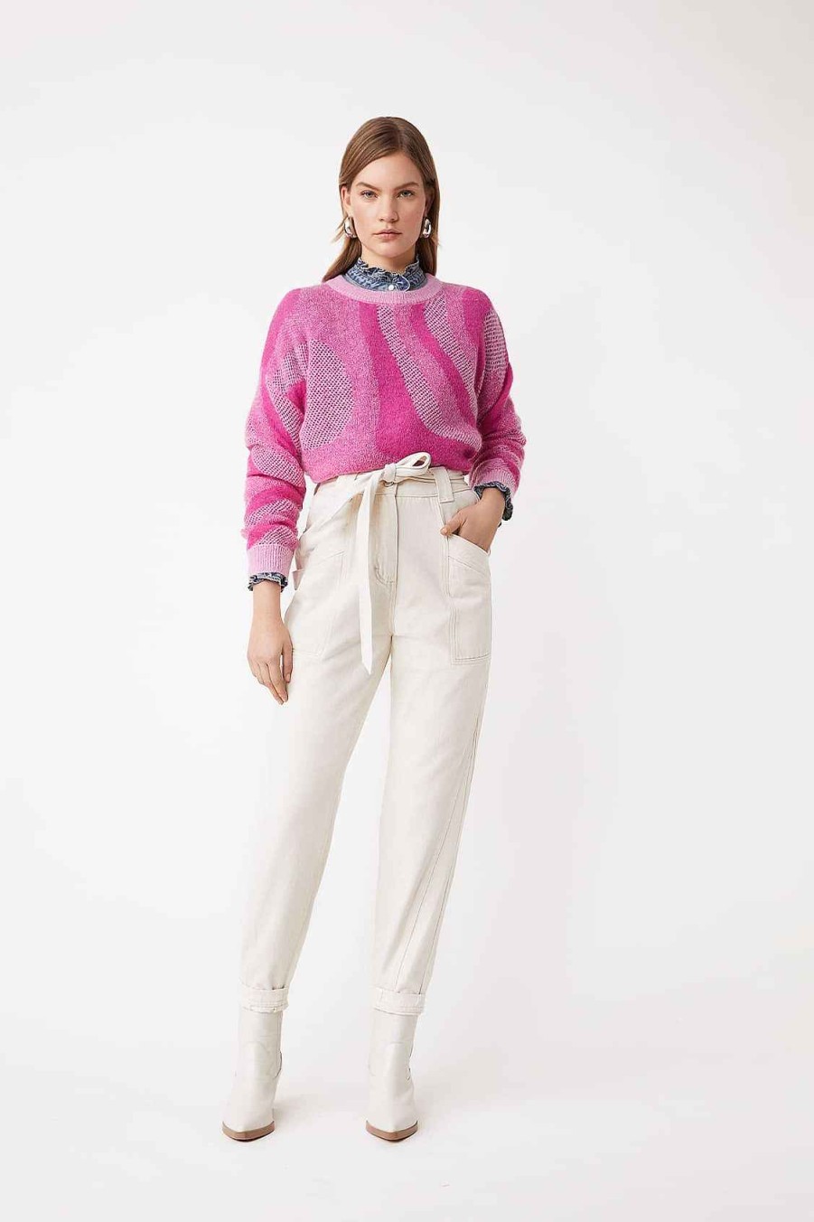 Vetements SUNCOO | Pull Fantaisie En Mohair Ajoure Perou Fuschia