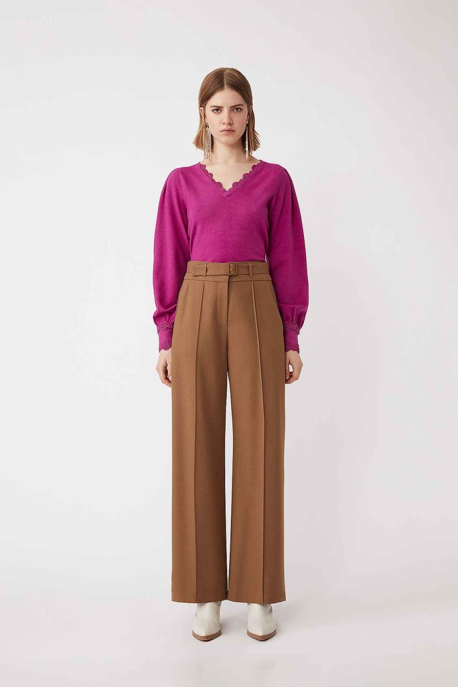 Vetements SUNCOO | Pantalon Ceinture Taille Haute Jicky Chocolat