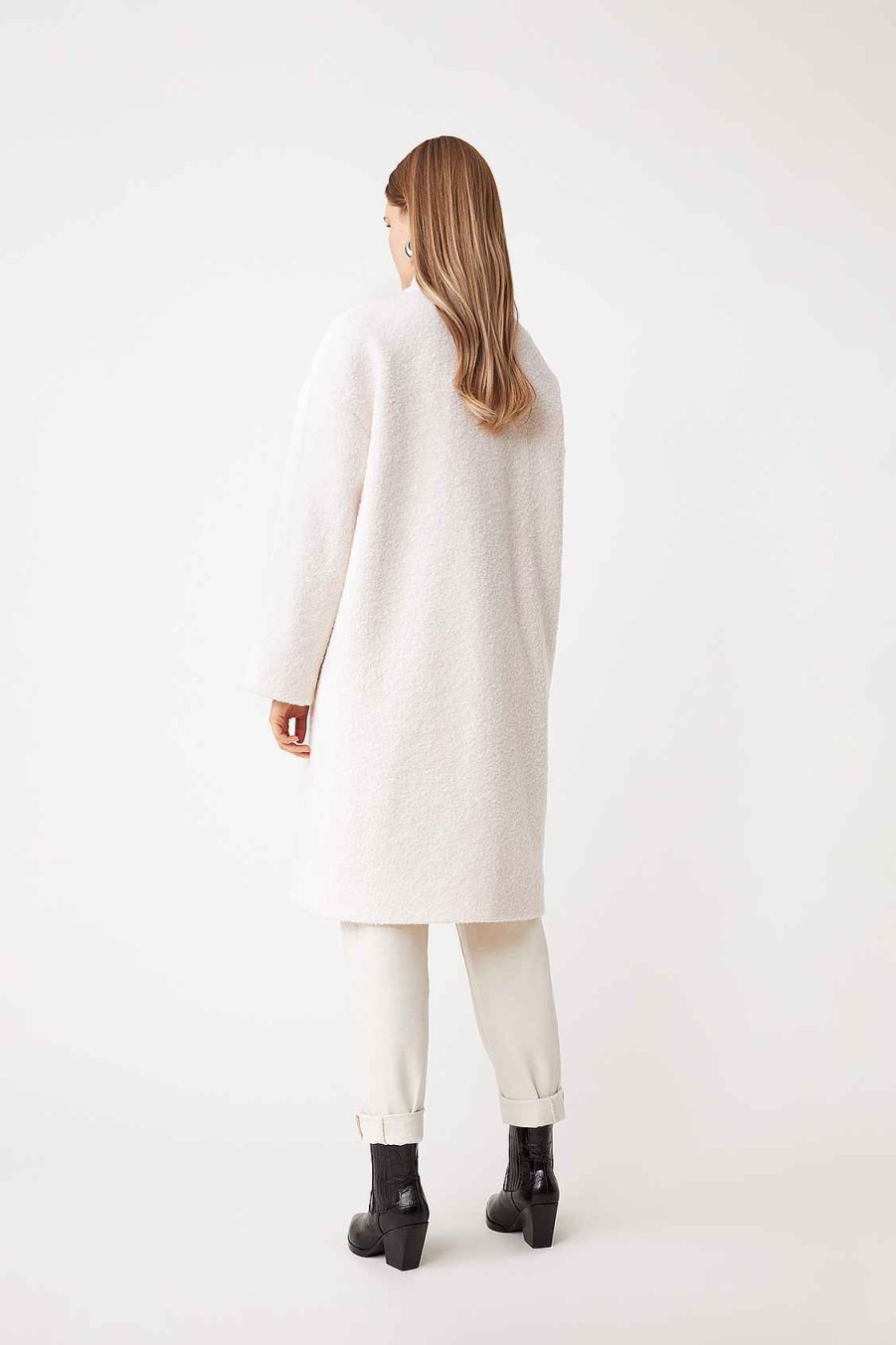 Vetements SUNCOO | Manteau Long En Laine Eduna Blanc Casse