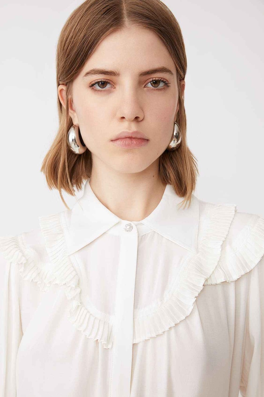 Vetements SUNCOO | Blouse Fluide Col Chemise Lais Blanc Casse