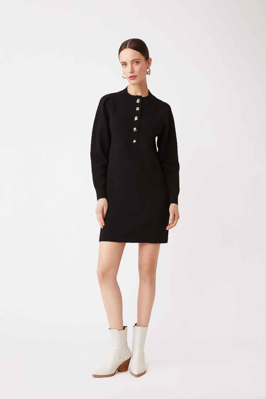 Vetements SUNCOO | Robe Pull Chadia Avec Boutons Noir