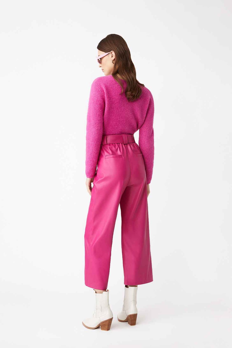 Vetements SUNCOO | Pantalon En Similicuir A Ceinture Joy Fuschia