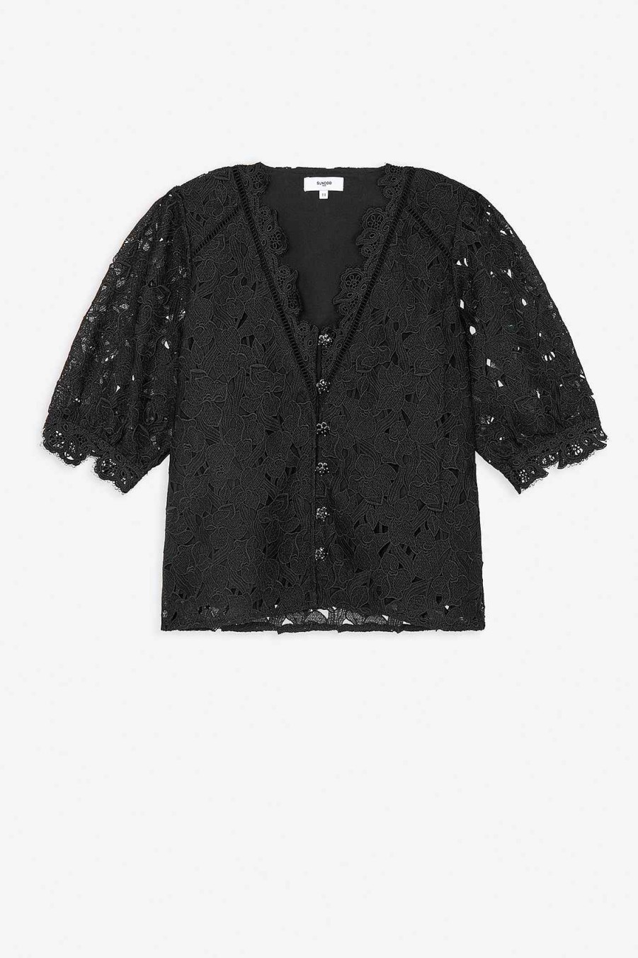 Vetements SUNCOO | Blouse Brodee Guipure Lucie Noir