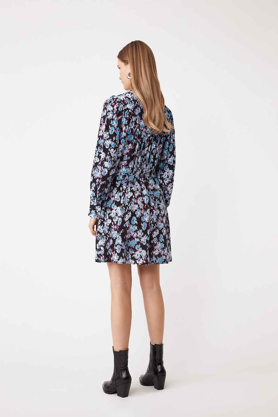 Vetements SUNCOO | Robe Courte A Volants Et Imprime Floral Cara Bleu