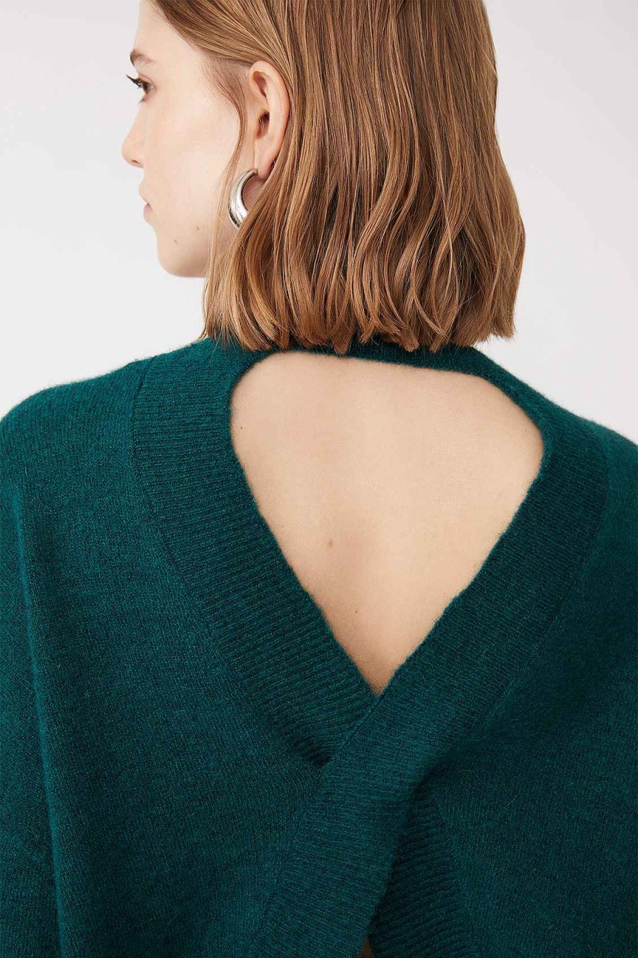 Vetements SUNCOO | Plamedi - Pull Fin Avec Dos Ouvert Vert Sapin