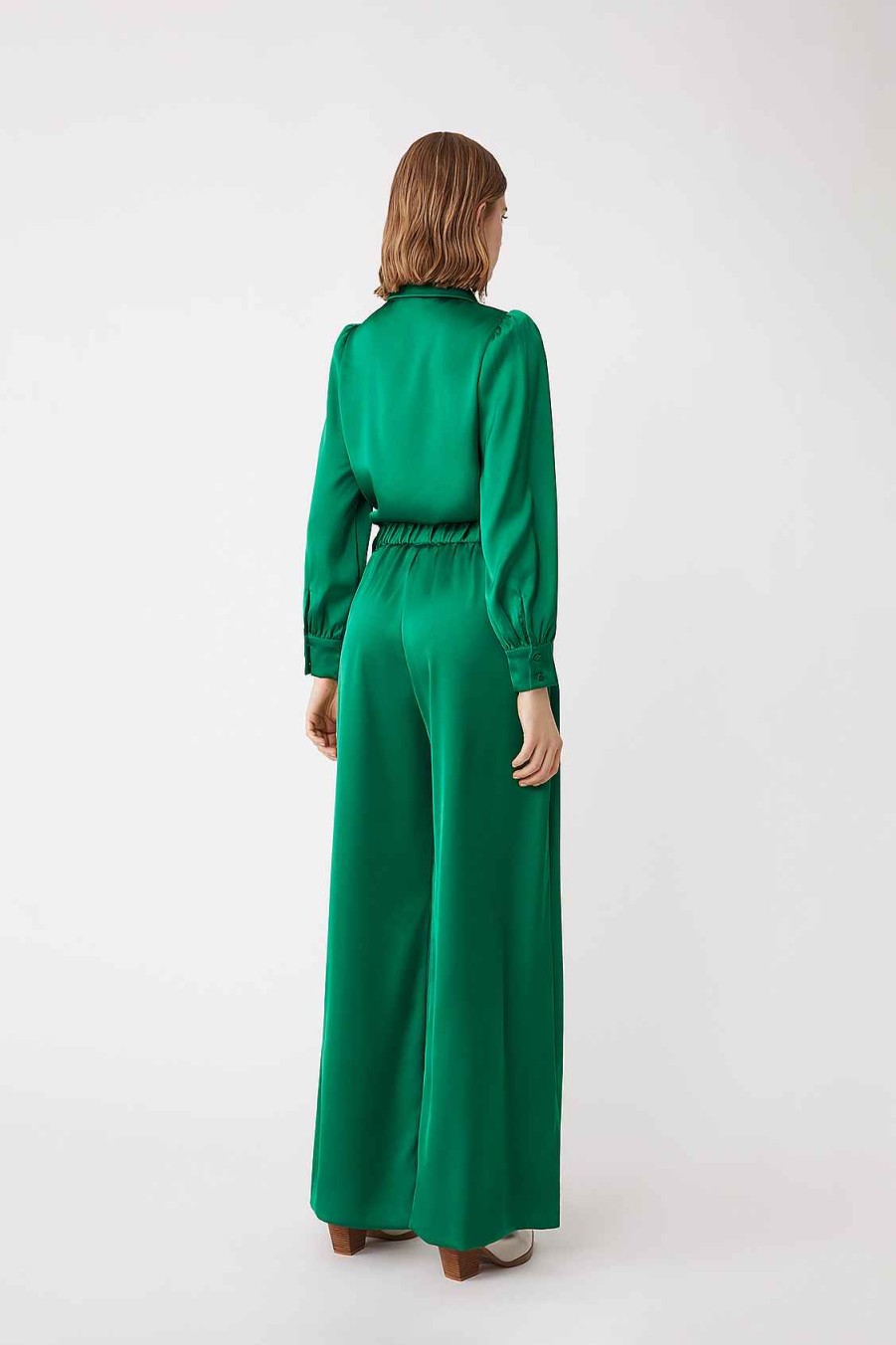 Vetements SUNCOO | Pantalon En Satin Uni Geant Vert