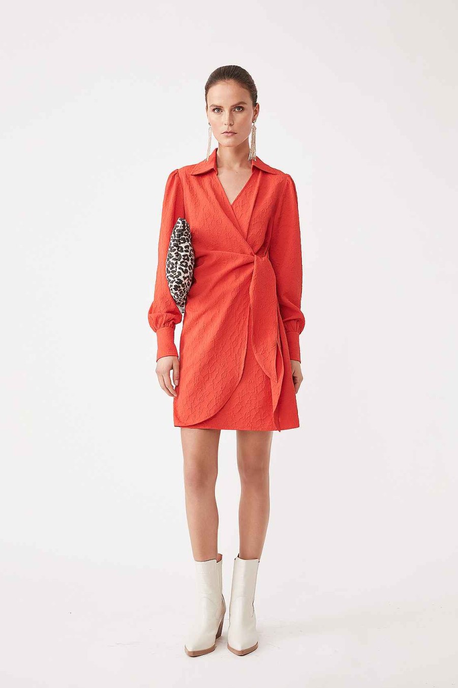 Vetements SUNCOO | Robe Portefeuille Courte En Jacquard Coco Geranium