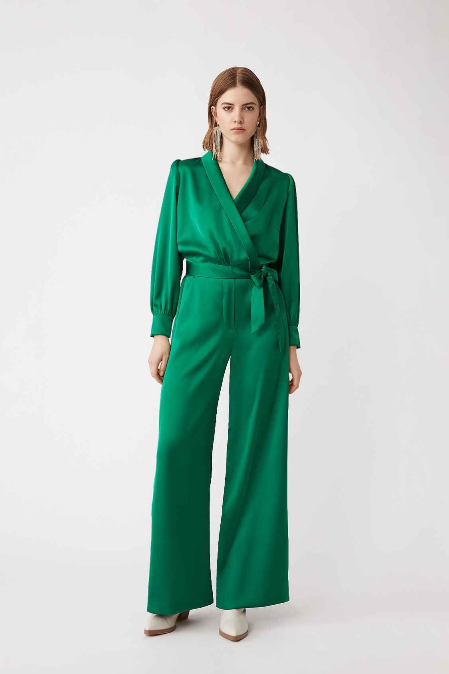 Vetements SUNCOO | Pantalon En Satin Uni Geant Vert