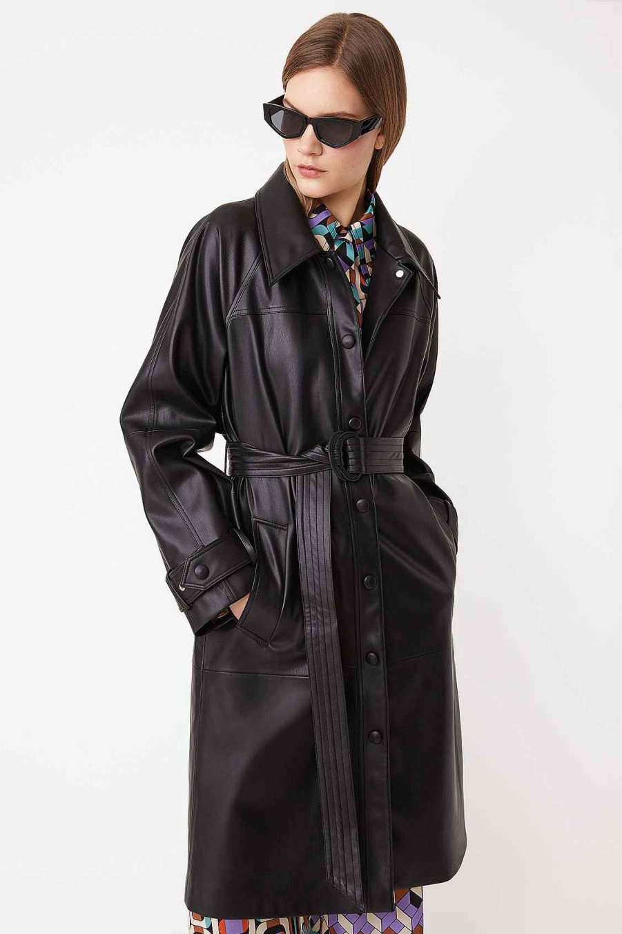 Vetements SUNCOO | Trench-Coat En Similicuir Eddy Noir