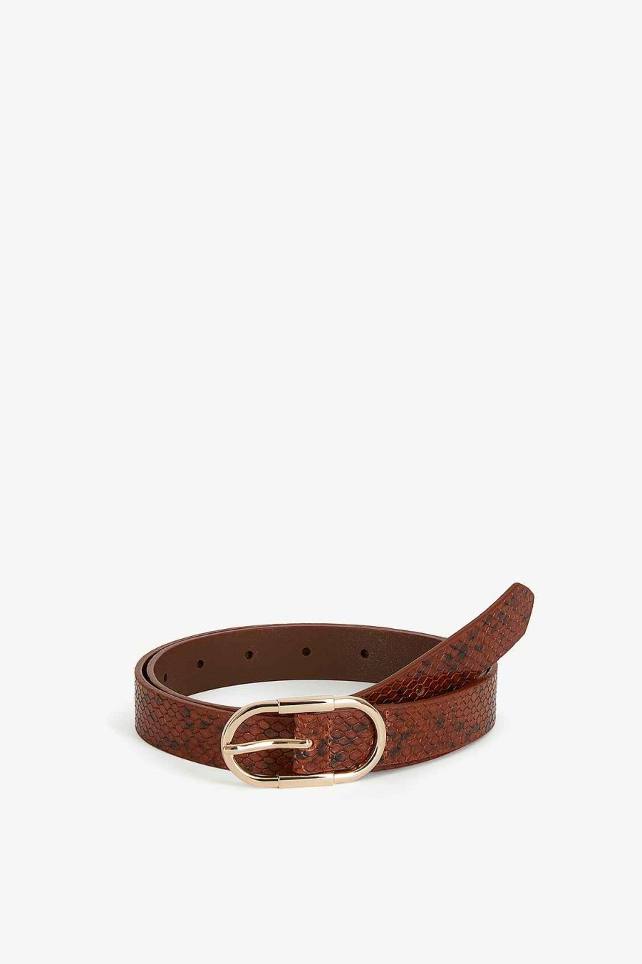 Accessoires SUNCOO | Ceinture Fine En Cuir Effet Python April Chameau