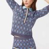 Vetements SUNCOO | Pull Court En Jacquard A Motif Palmares Bleu