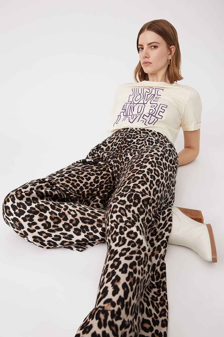 Vetements SUNCOO | Pantalon Fluide Jake Leopard Beige