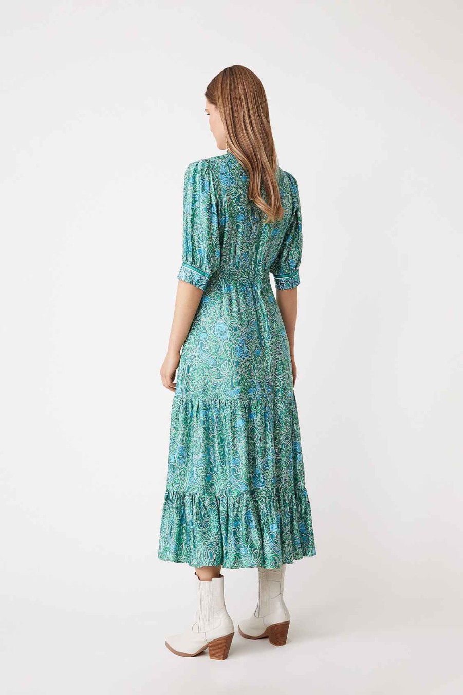 Vetements SUNCOO | Robe Longue En Satin Carly A Imprime Floral Vert