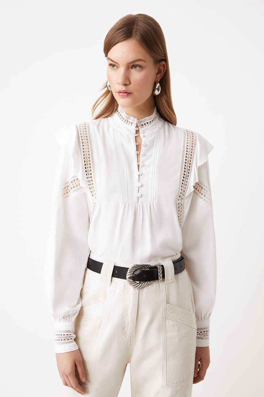 Vetements SUNCOO | Blouse Fluide Louxor Details Brodes Blanc Casse