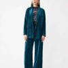 Vetements SUNCOO | Veste Blazer En Velours Lisse Doris Bleu Pigeon