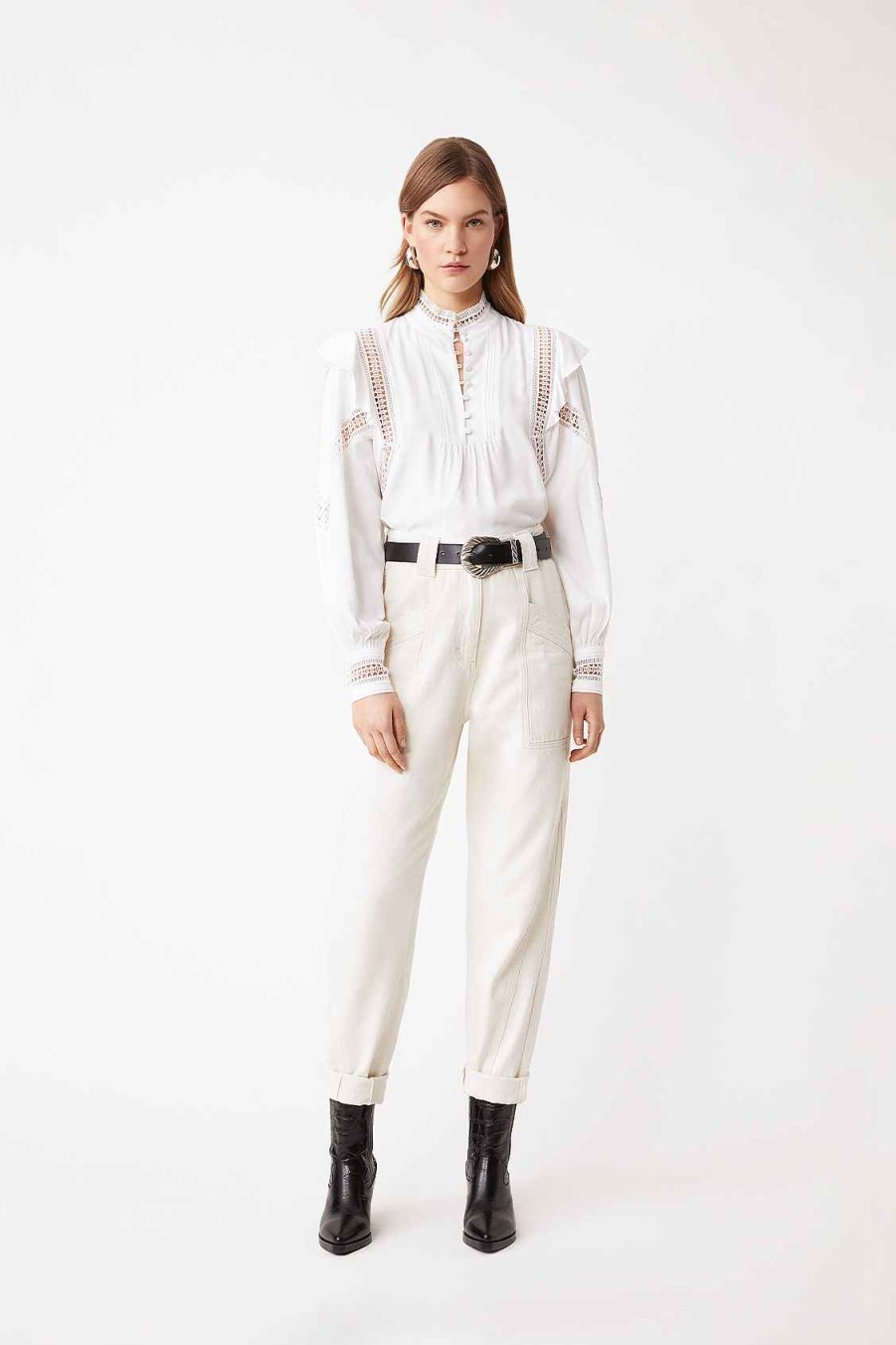 Vetements SUNCOO | Blouse Fluide Louxor Details Brodes Blanc Casse