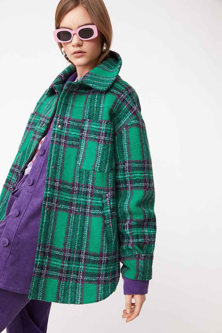 Vetements SUNCOO | Manteau A Carreaux En Laine Easy Vert