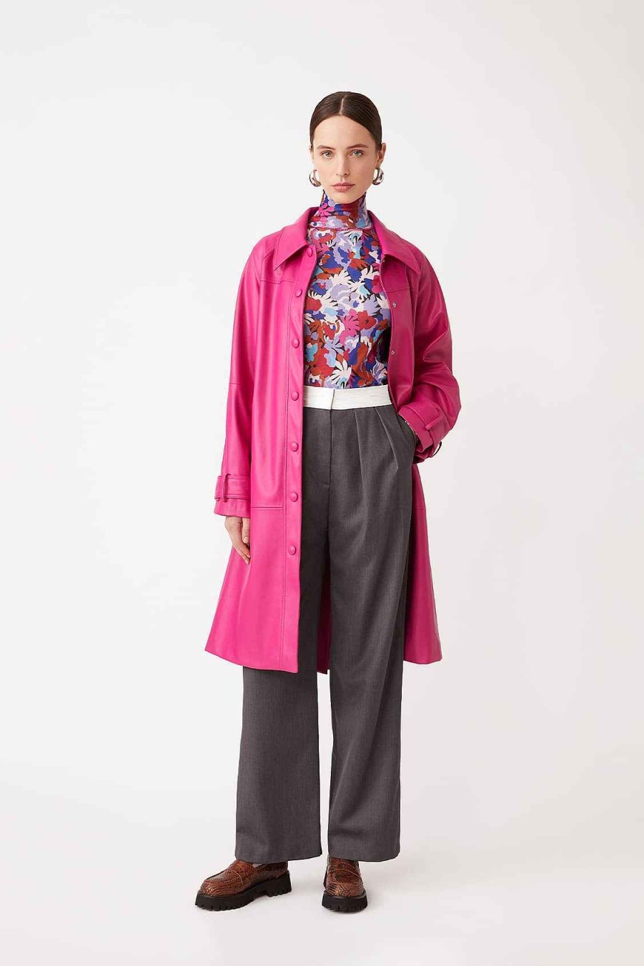 Vetements SUNCOO | Trench-Coat En Similicuir Eddy Fuschia