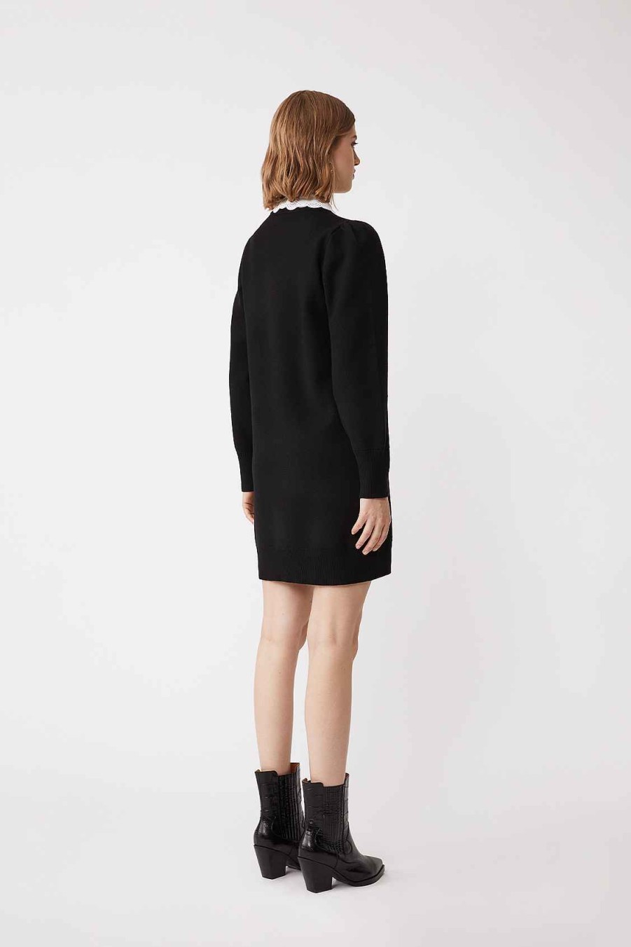 Vetements SUNCOO | Robe En Maille Chanty Avec Col Noir