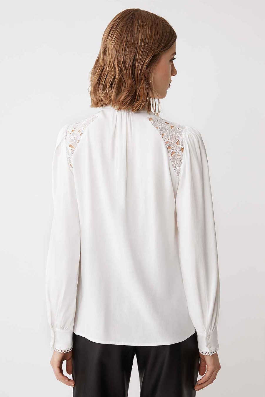 Vetements SUNCOO | Blouse Fluide Latoya Avec Details En Dentelle Blanc Casse