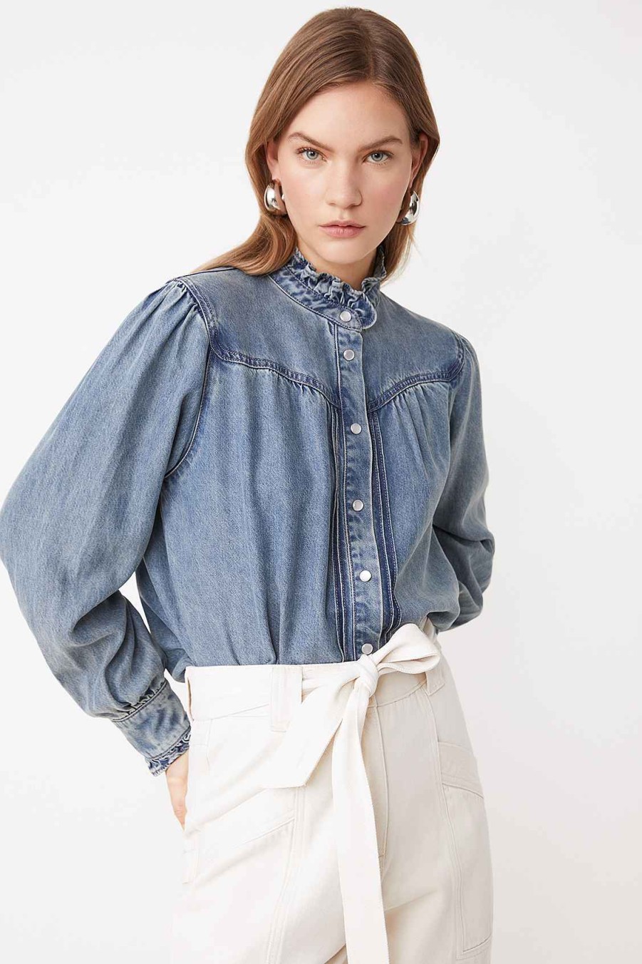 Vetements SUNCOO | Blouse Fluide En Jean Laura Blue Jeans