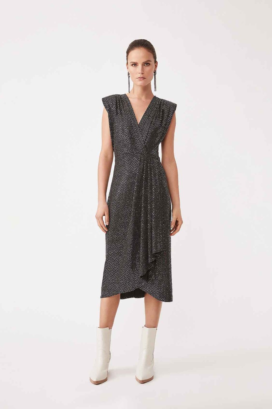 Vetements SUNCOO | Robe Midi Sans Manches Cosima Avec Lurex Noir