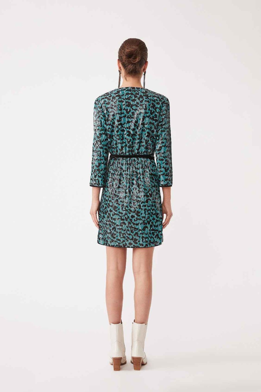 Vetements SUNCOO | Robe Portefeuille Courte A Sequins Cliff Vert