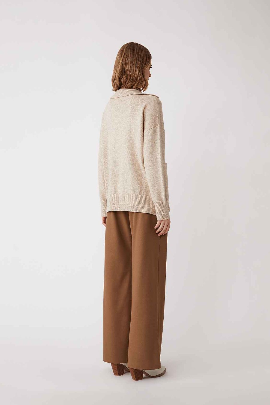 Vetements SUNCOO | Phine Polo - Pull Uni Avec Poches Beige Chine