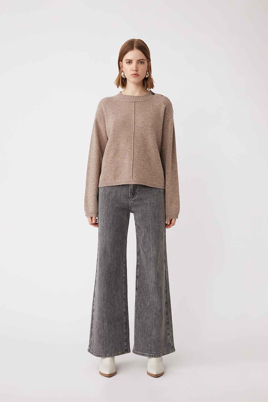 Vetements SUNCOO | Paulvic Pull En Laine Avec Details Boutonnes Taupe