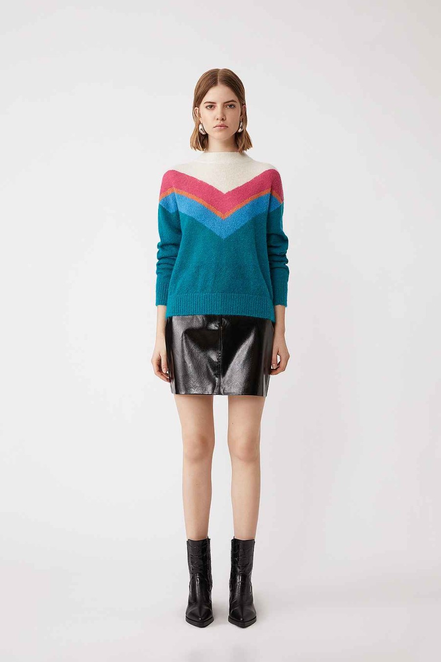 Vetements SUNCOO | Priily - Pull Fantaisie Avec Details Geometriques Emeraude