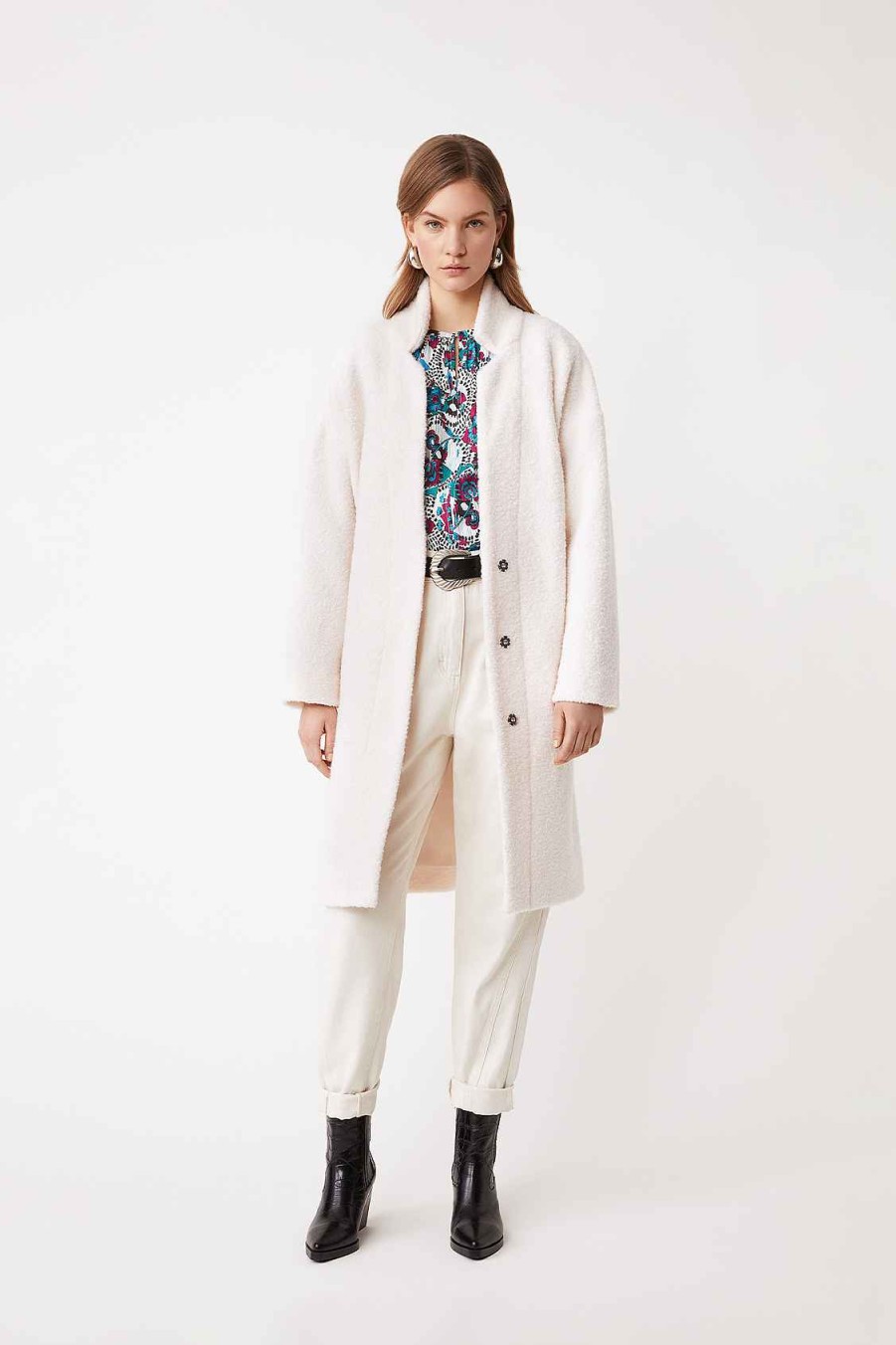 Vetements SUNCOO | Manteau Long En Laine Eduna Blanc Casse