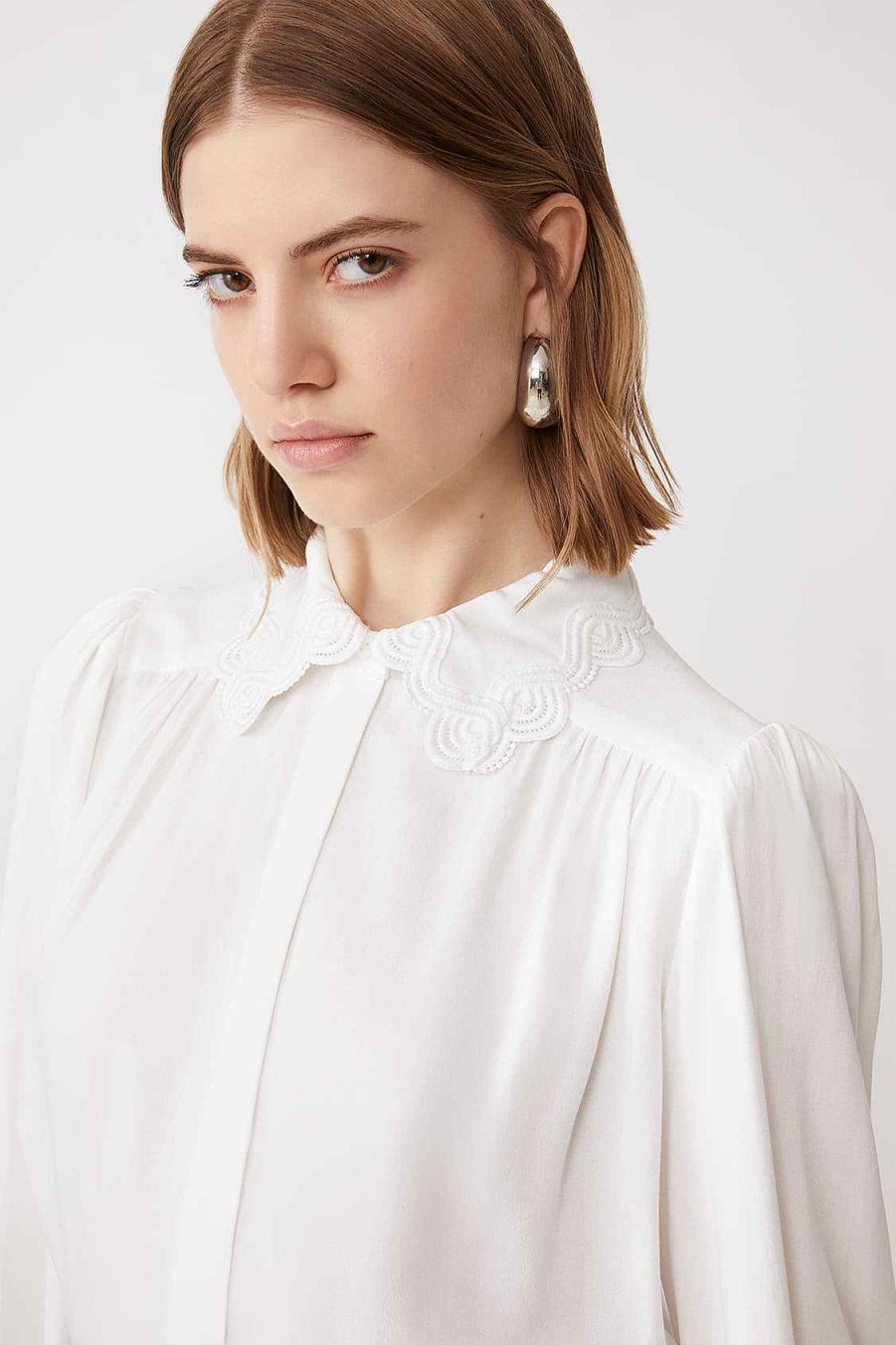 Vetements SUNCOO | Blouse Fluide Lassie Details Guipure Blanc Casse