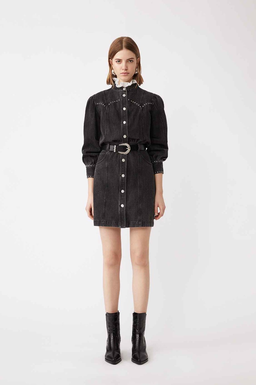 Vetements SUNCOO | Robe Courte Ceinturee En Jean Chelsy Carbone