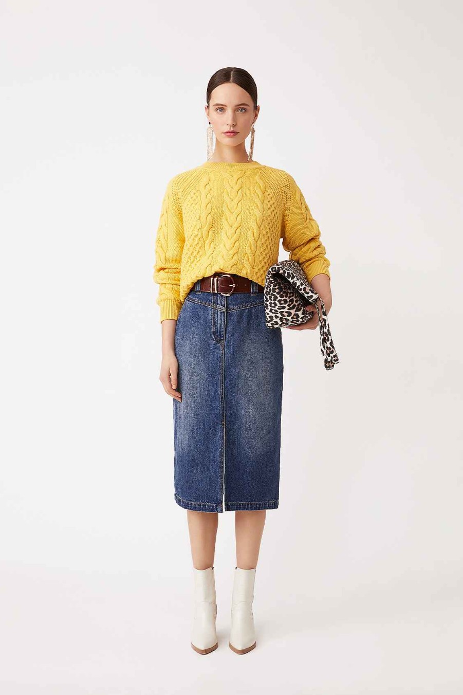 Vetements SUNCOO | Pull Pomeroy Avec Details Torsades Jaune