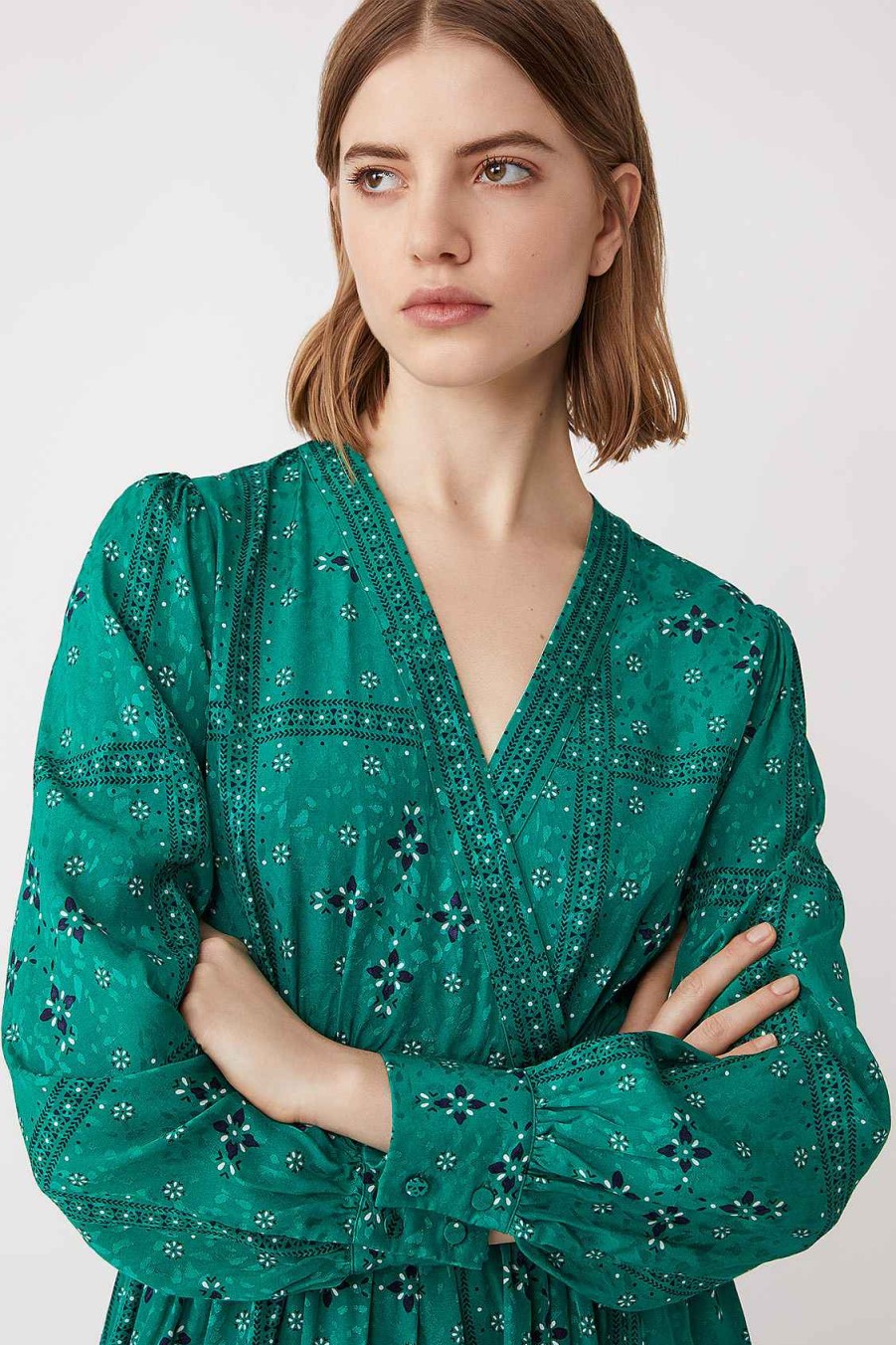 Vetements SUNCOO | Robe Longue A Motif Bandana Cadix Vert