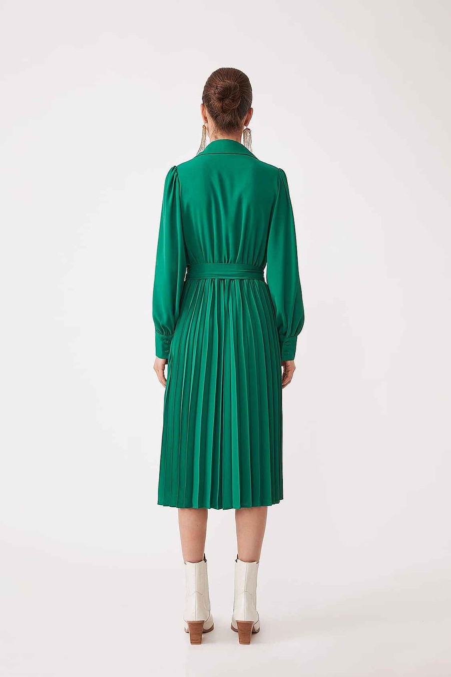 Vetements SUNCOO | Robe Plissee Unie Cristal Vert