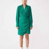 Vetements SUNCOO | Robe Portefeuille Mi-Longue Cristel Avec Details Volants Vert